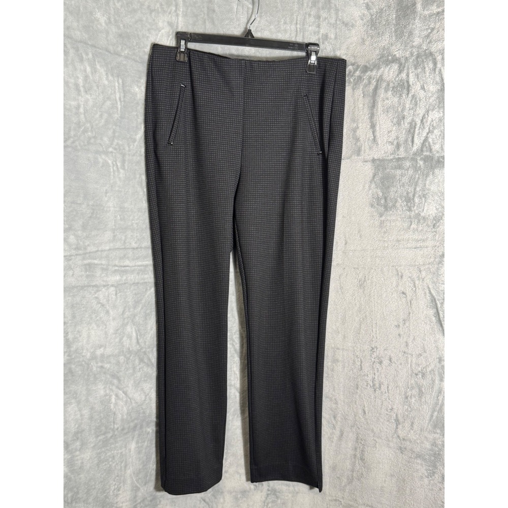 Chicos Pull On Pants Womens 2R US 12R Gray Black Micro Check Straight Leg Pocket